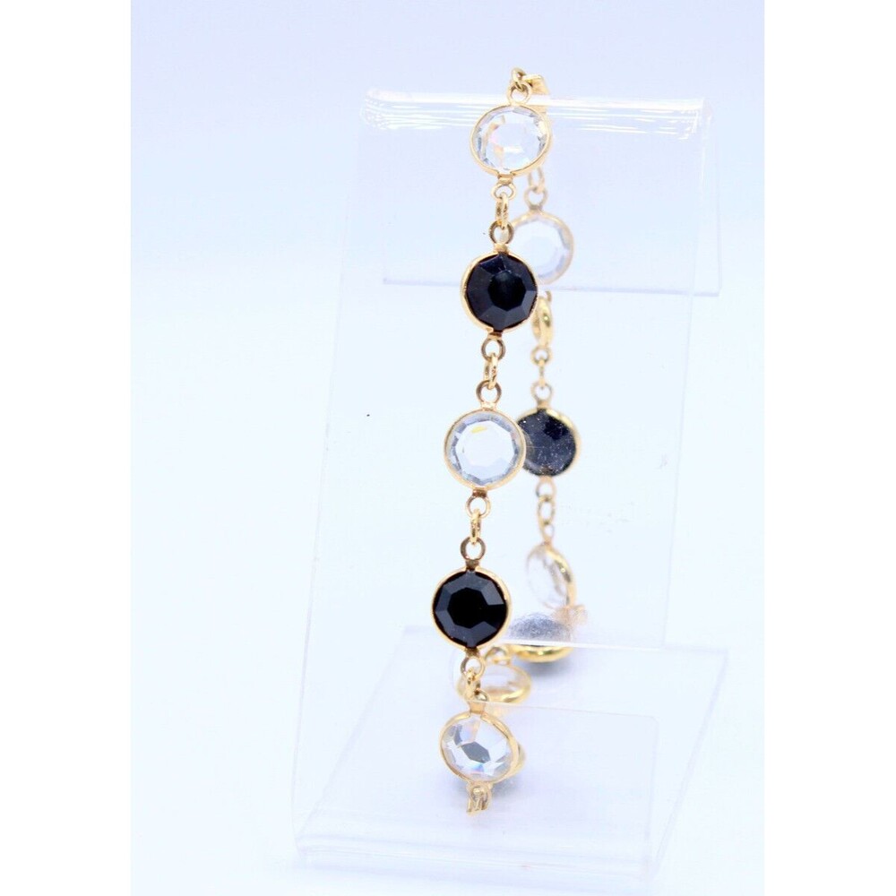 "Swarovski" Black Clear Crystal Bracelet Bezel Set Link Tennis Gold-Tone FREE Sh